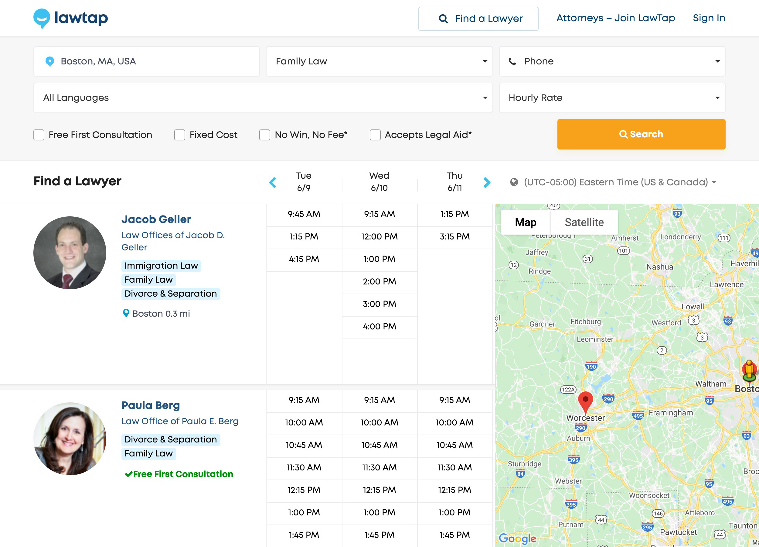 LawTap Screenshot - Lawyer Directory